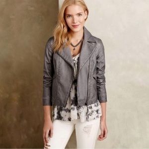 Anthropologie Hei Hei Gray Faux Leather Perfed Moto Jacket Women's Size Medium